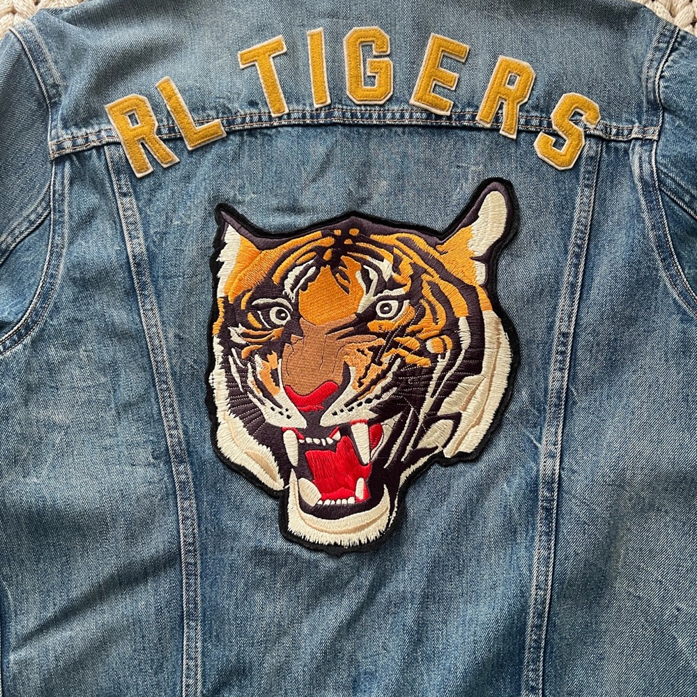 Polo Ralph Lauren Denim Embroidered Varsity Jacket RL Tigers 1967 Size M